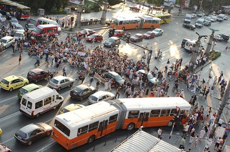 протест, попа, блокиране, път, автобус, кръстовище, коли, зелен, Витоша, София