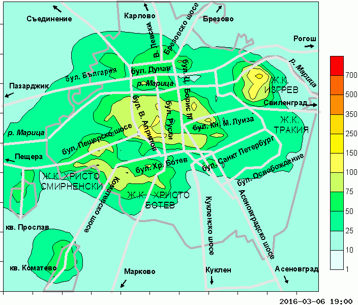 Карта на праховото замърсяване в Пловдив
